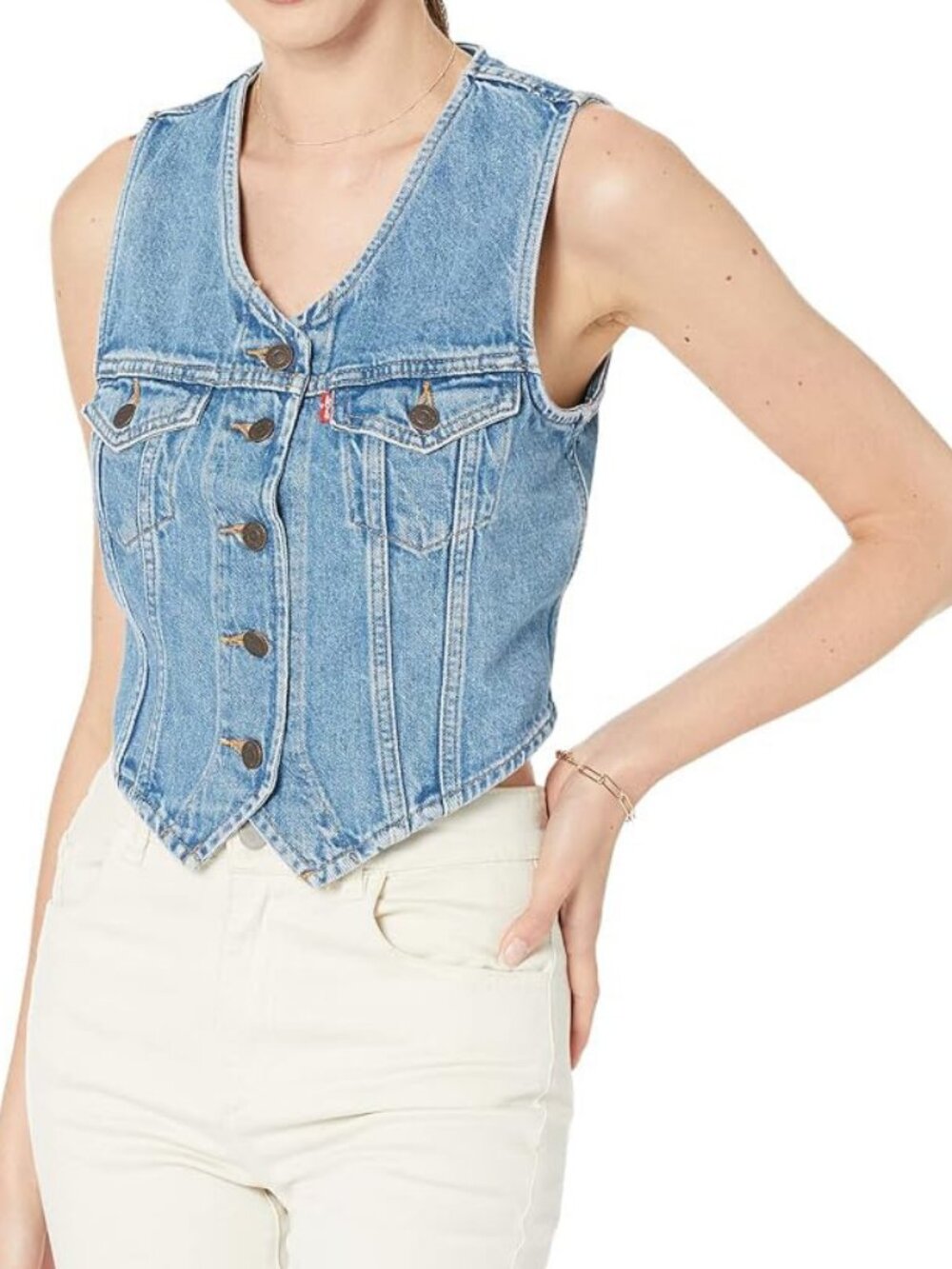 Levi's Women's Premium Retro button down Denim Vest with pockets, blue, Size L